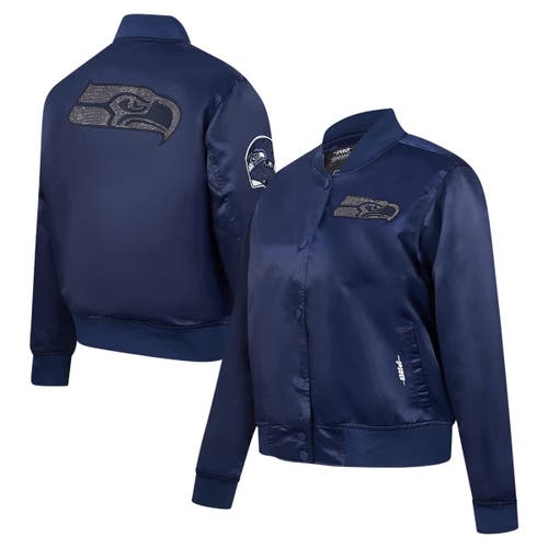 Pro Standard College Navy Seattle Seahawks Jeweled Satin Full-snap Jacket