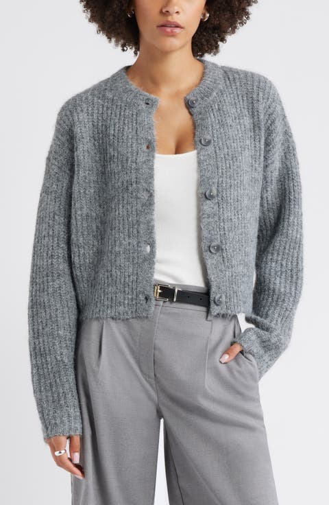 Fuzzy Crewneck Cardigan