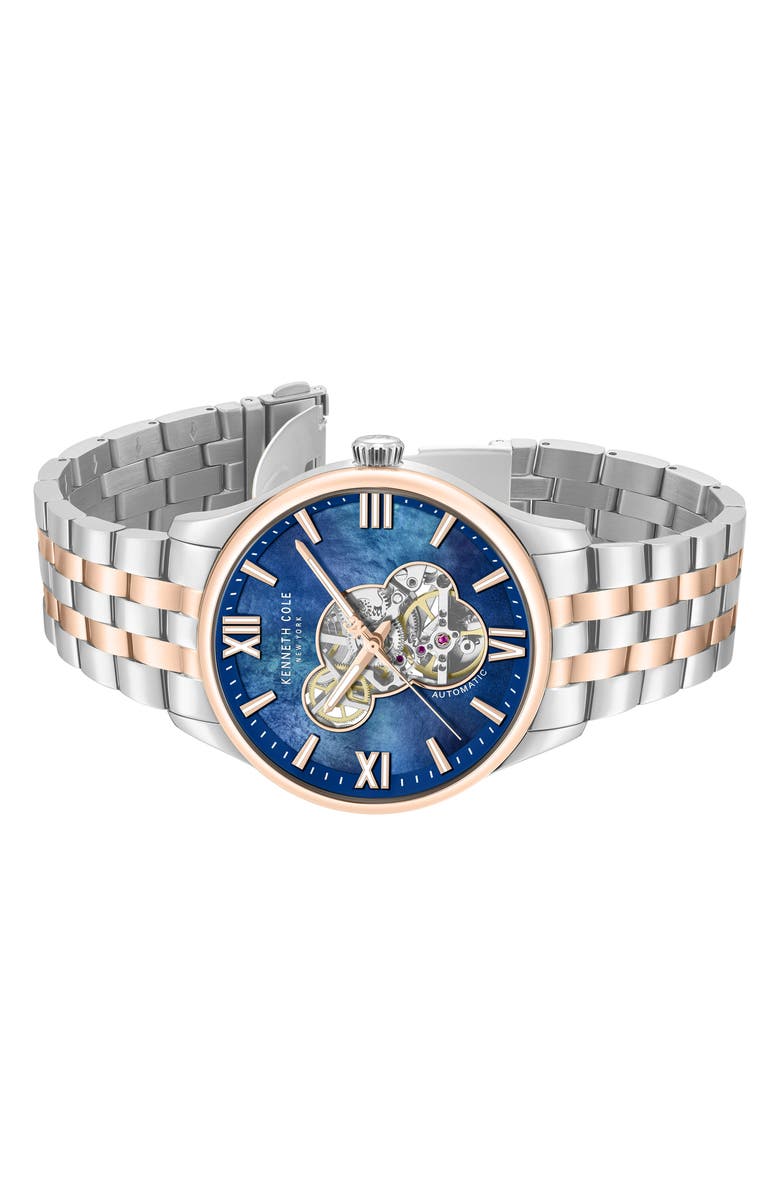 Kenneth Cole New York Varick Open Heart Automatic Bracelet Watch, 43mm, Alternate, color, Silver Multi