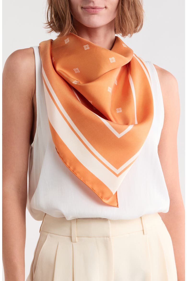Logo Silk Square Scarf, Main, color, IVORY ORANGE