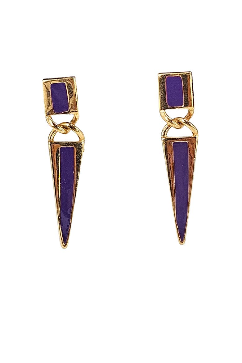 Vintage 1980s Purple Enamel Gold Earrings, Main, color, Purple