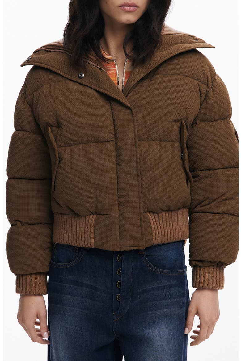 Mixed Media Puffer Jacket, Main, color, BROWN