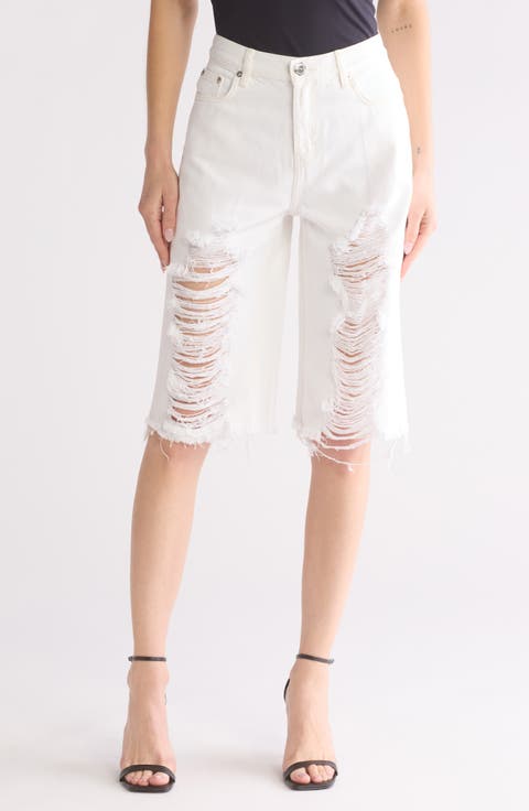 Leo Low Rise Destructed Denim Bermuda Shorts