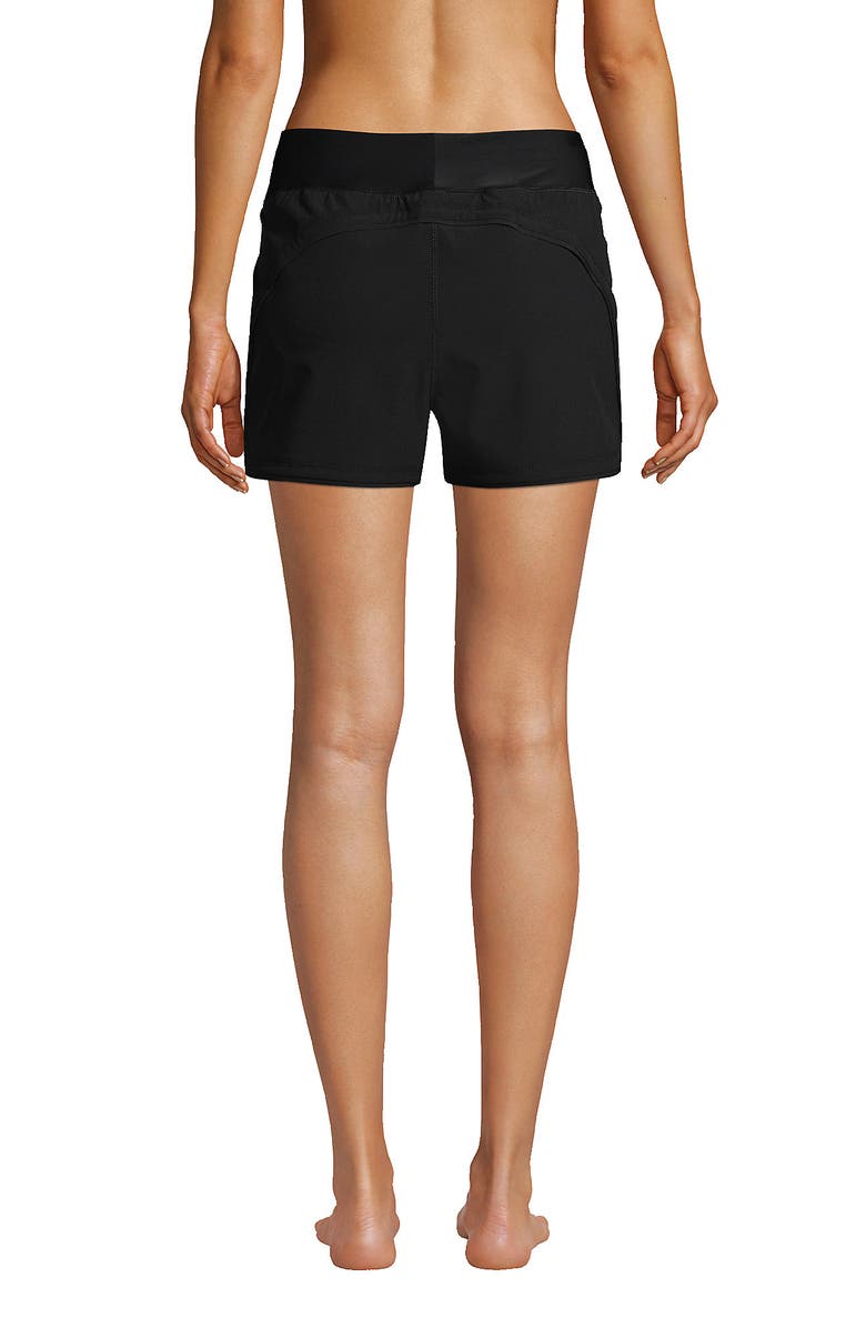 Lands' End 3" Quick Dry Elastic Waist Board Shorts Swim Cover-up Shorts with Panty, Alternate, color, Black