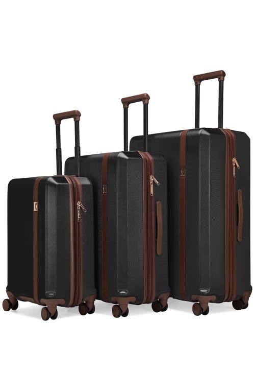Elle Luxe Journey 3 Piece Expandable Retro Spinner Luggage Set In Black
