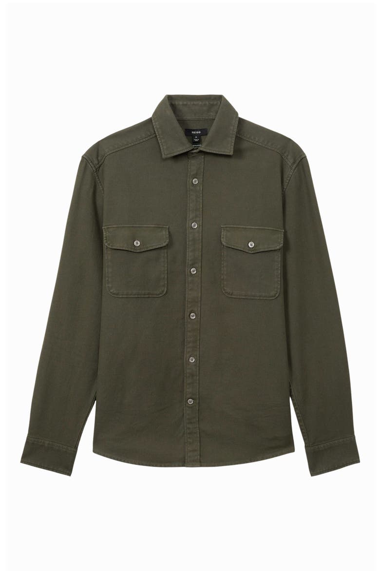 Caparazzo Brushed Stretch Cotton Button-Up Shirt, Alternate, color, KHAKI GREEN