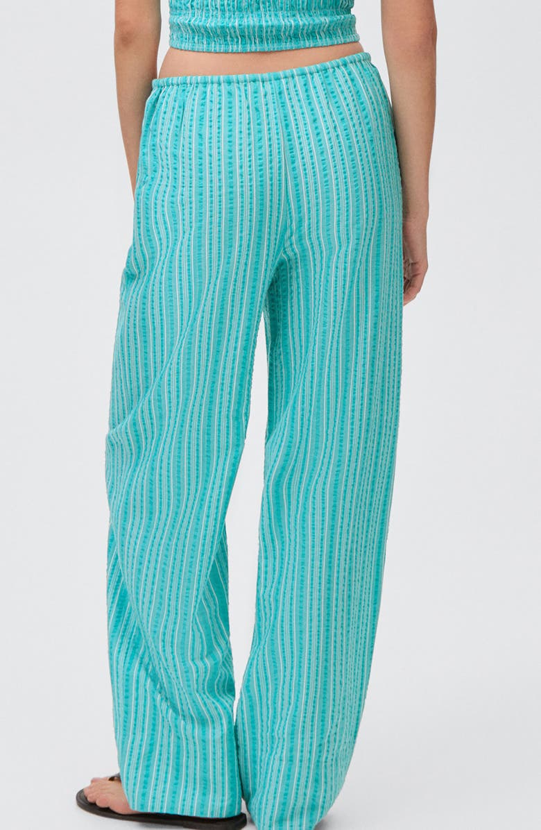 MANGO TEEN Textured Stripe Cotton Drawstring Pants, Alternate, color, Turquoise