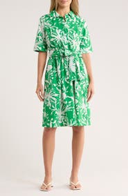 DKNY Floral Elbow-Length Sleeve Cotton Shirtdress