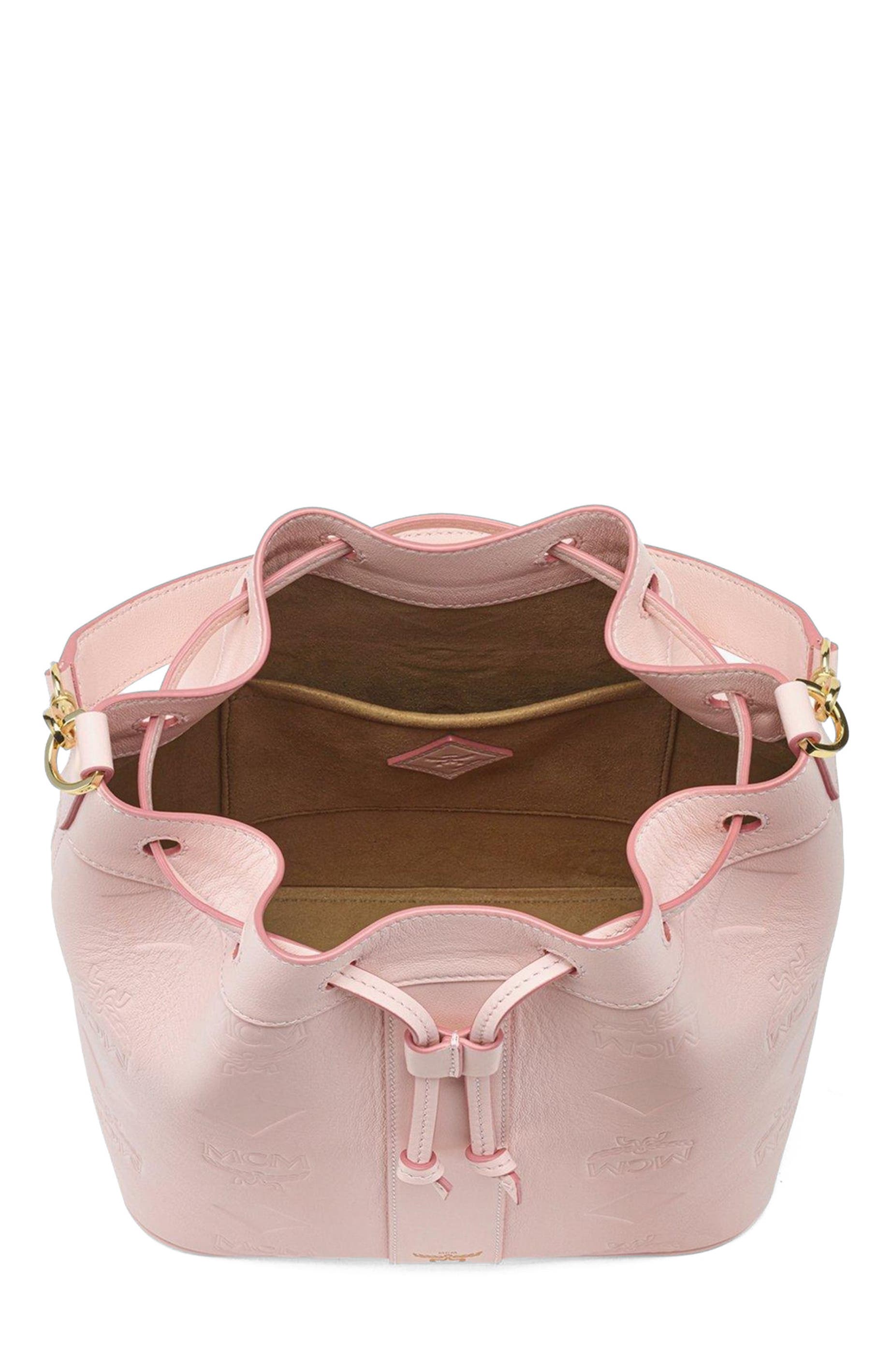 MCM Medium Dessau Drawstring Bag in Maxi Monogram Leather, Alternate, color, Lotus Pink