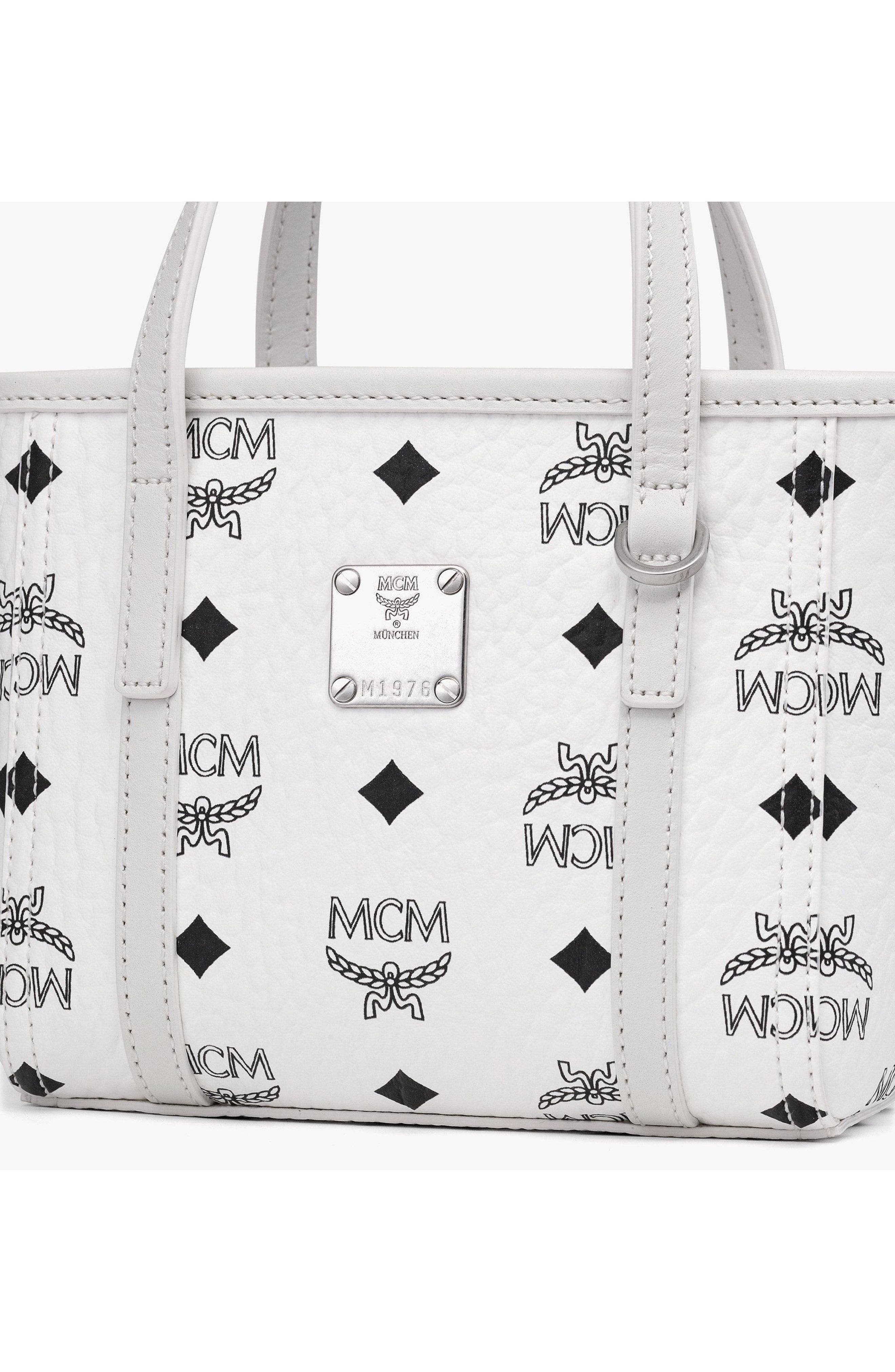 MCM Toni Top-Zip Shopper in Visetos, Alternate, color, White
