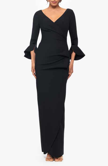 Ruffle Sleeve Faux Wrap Gown