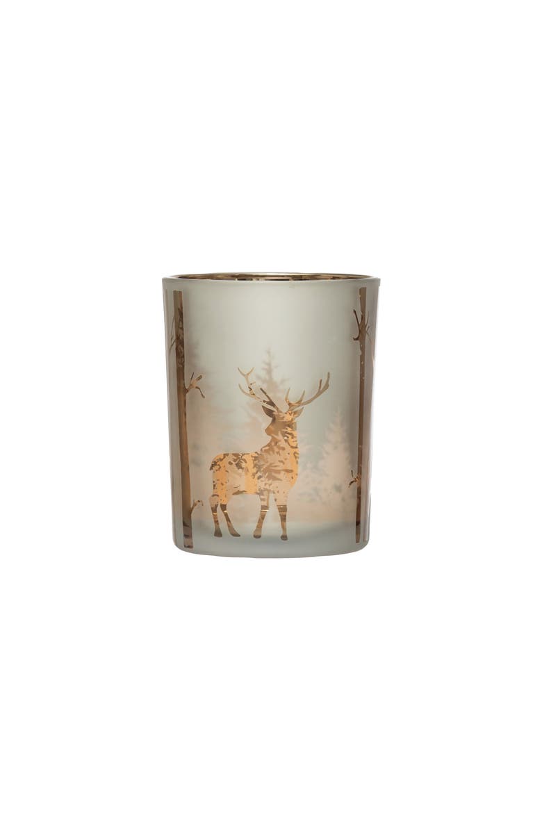 Storied Home Mercury Glass Candle Holder with Laser Etched Scene, Silver Finish, Main, color,