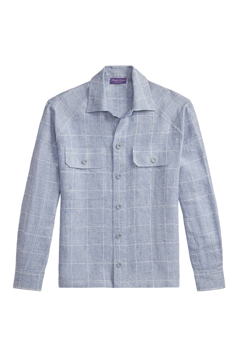 Windowpane Plaid Linen Button-Up Shirt, Alternate, color, BLUE