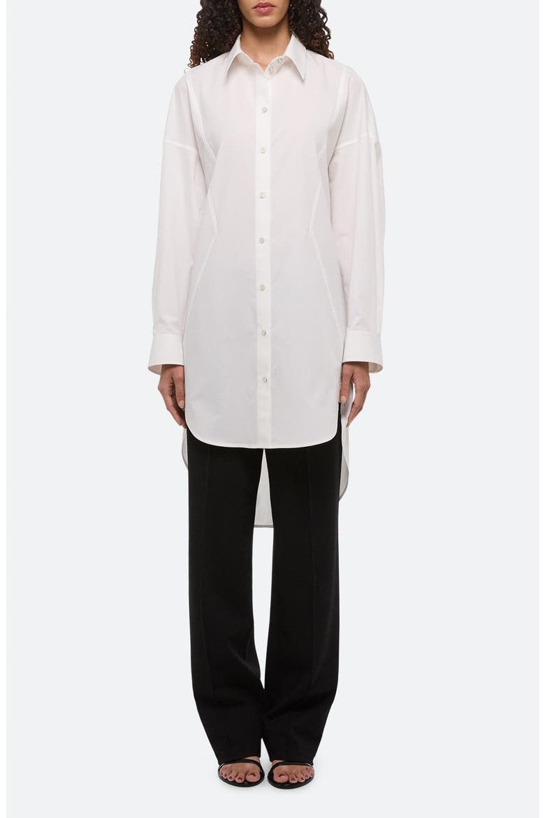 Long Sleeve Cotton Mini Shirtdress, Main, color, WHITE - 100