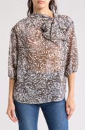 Renee C Animal Print Tie Neck Top