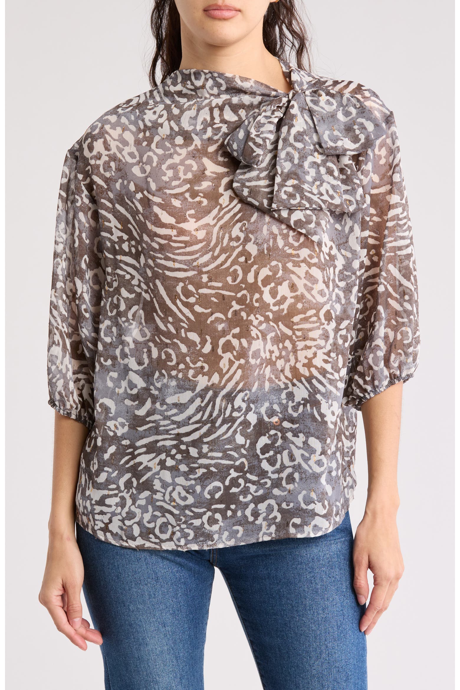 Animal Print Tie Neck Top (Women) | Nordstromrack