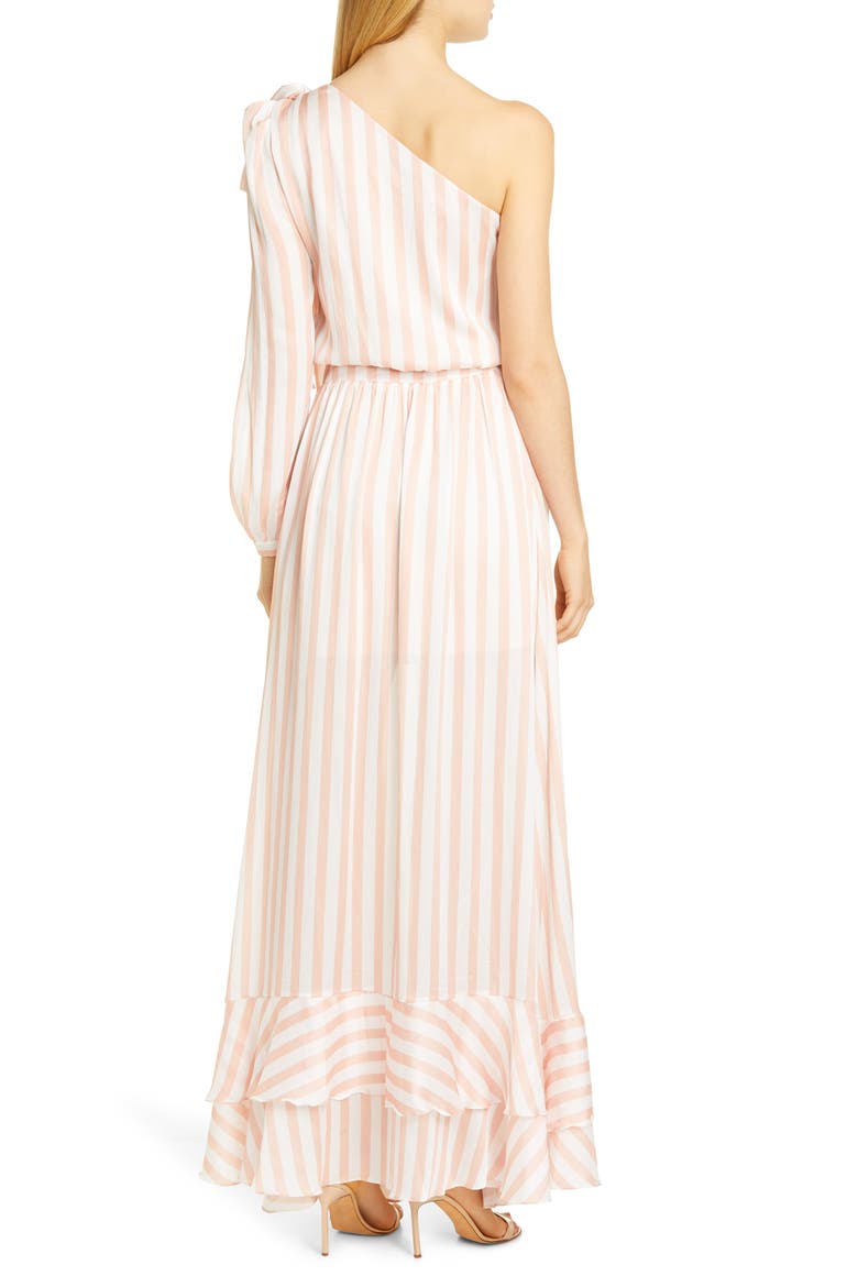 PatBO Cabana One-Shoulder Ruffle Gown, Alternate, color, PINK/ WHITE