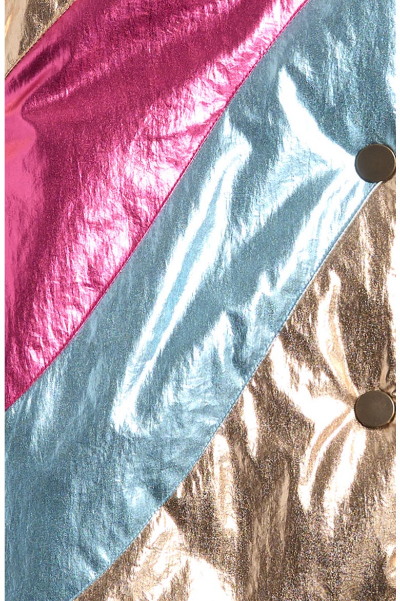 Kids' Stripe Metallic Bomber Jacket, Alternate, color, METALLIC WAVE