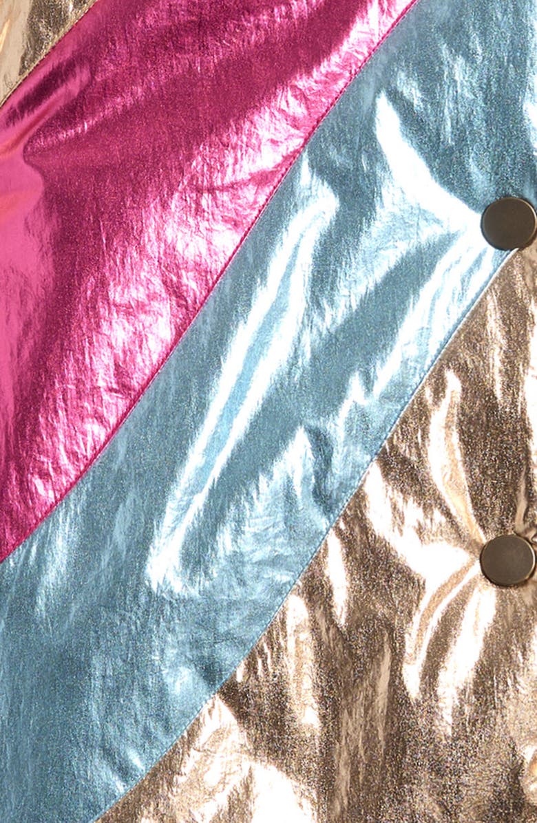 Mini Boden Kids' Stripe Metallic Bomber Jacket, Alternate, color, Metallic Wave