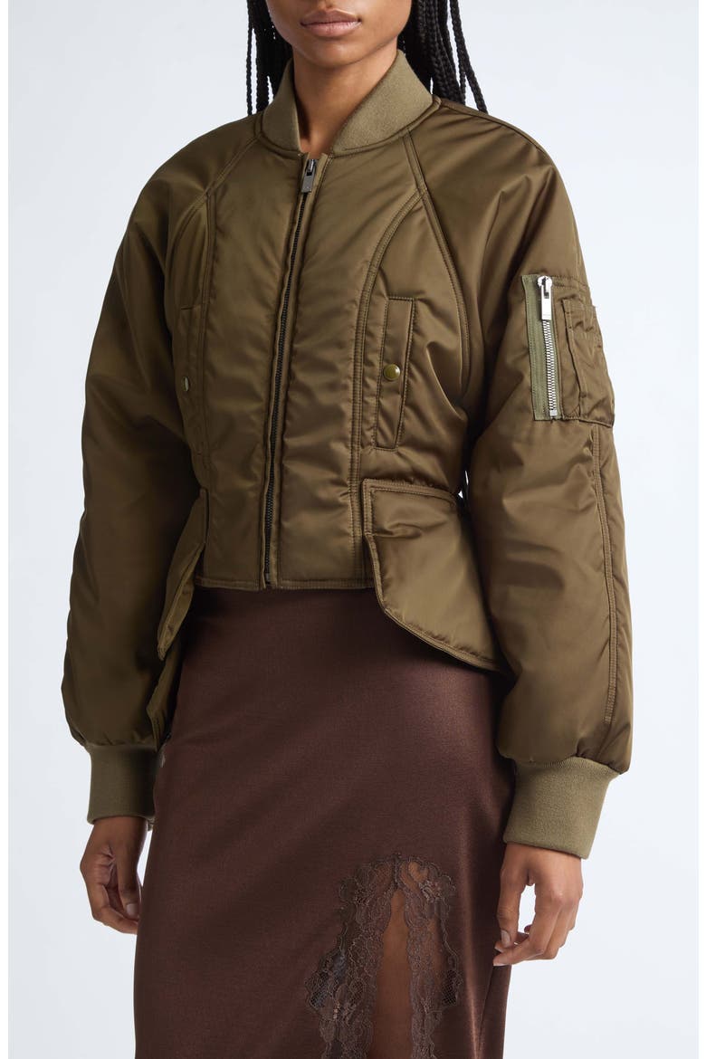 Nylon Signature Bomber Jacket, Alternate, color, A90 OLIVE
