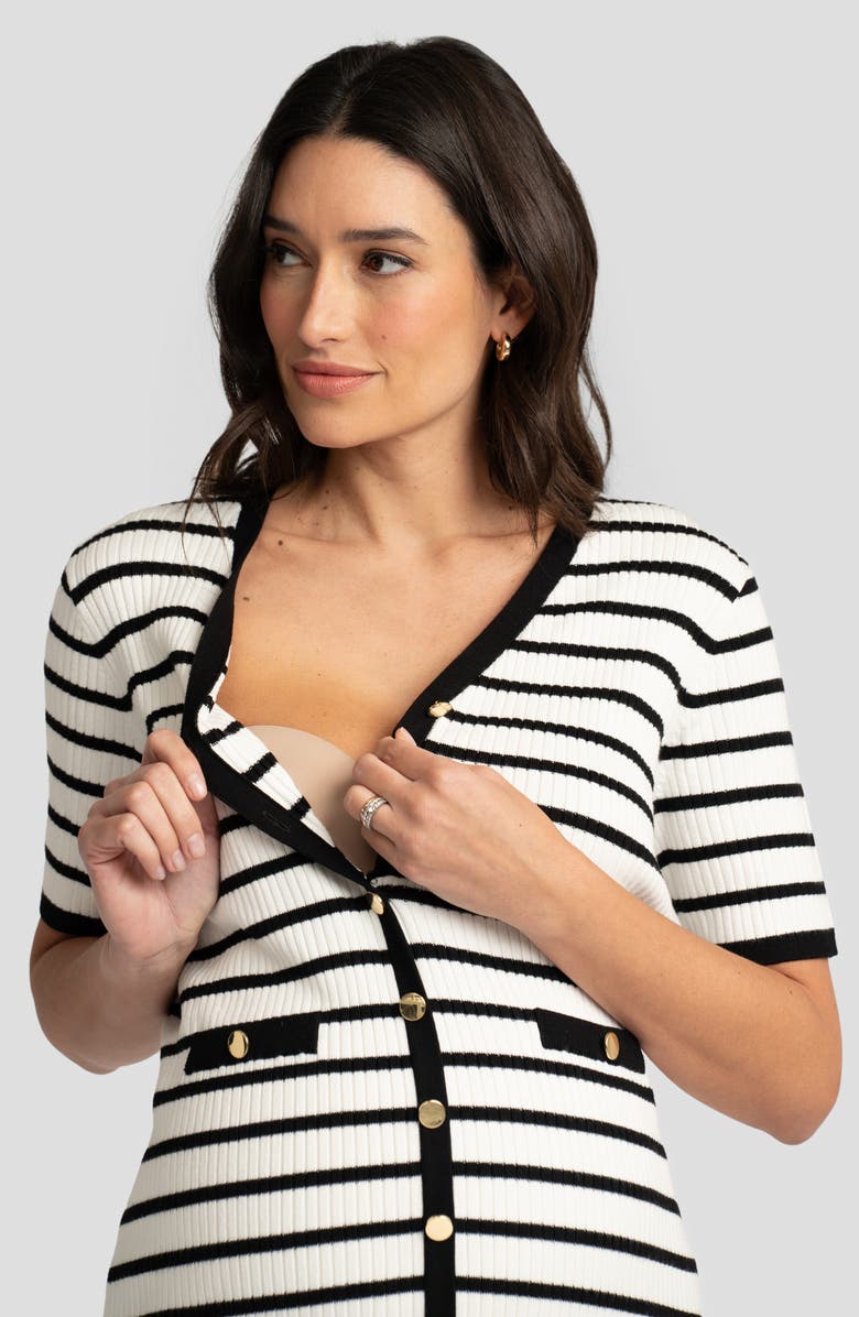 Seraphine Stripe Rib Button-Up Maternity/Nursing Midi Dress, Alternate, color,