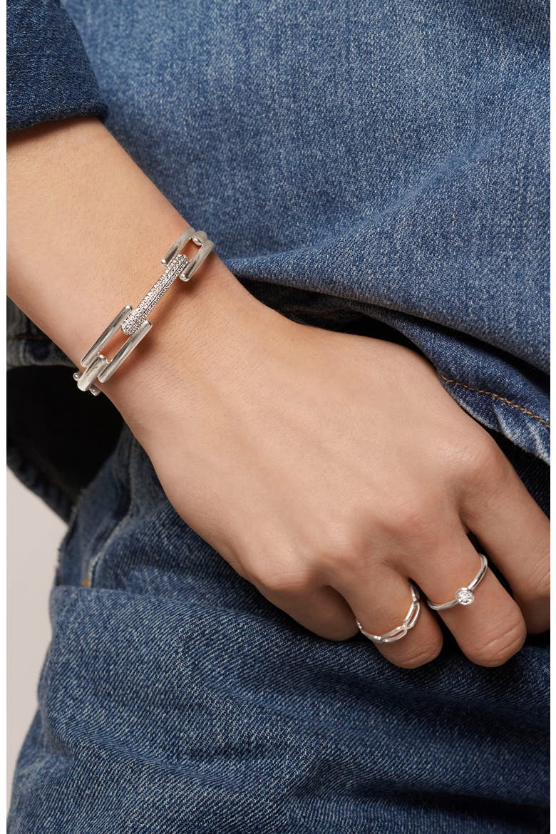 Lab Created Diamond Bangle, Alternate, color, 14KT STERLING SILVER / DIAMOND