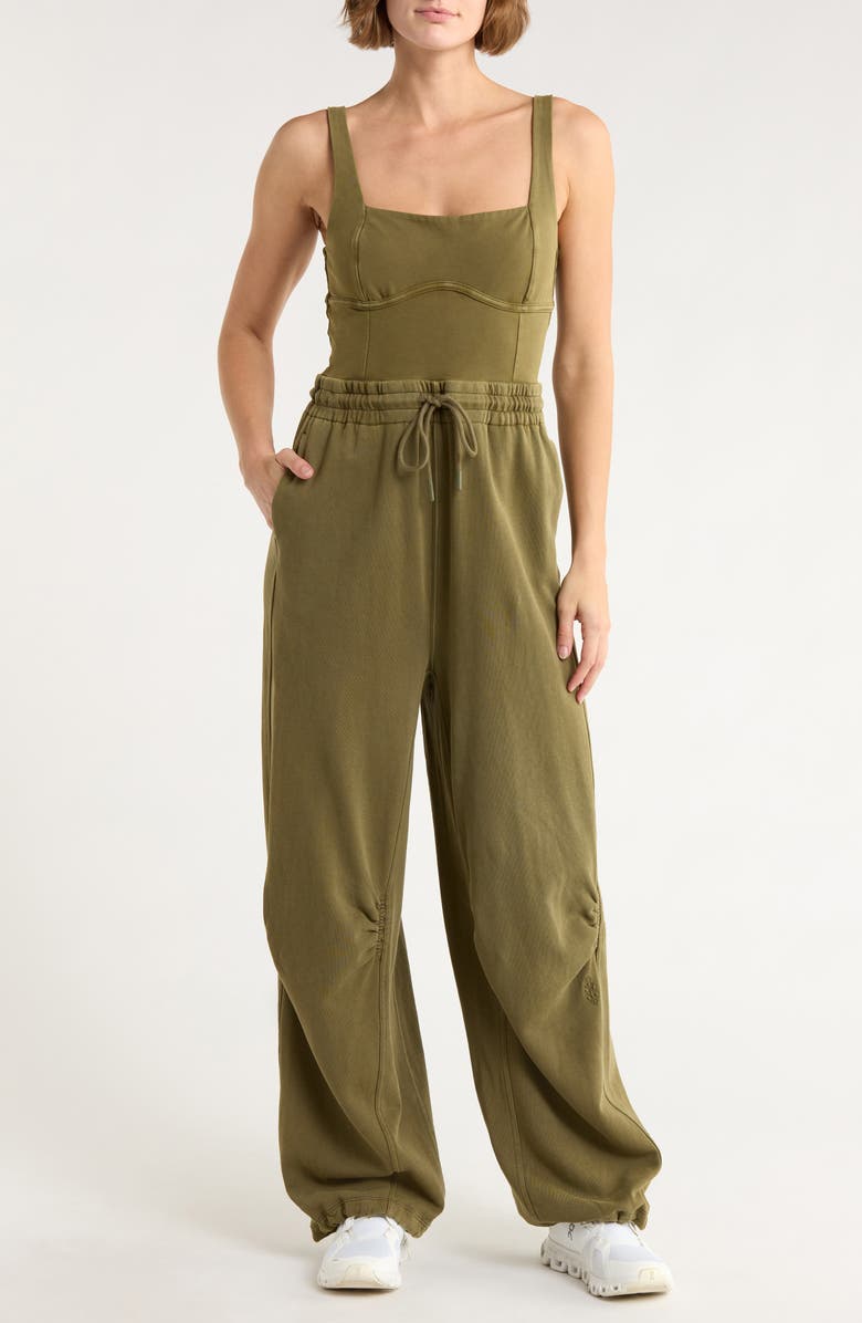 Free People FP Movement Inbound Stretch Cotton Jumpsuit, Main, color, Evergreen