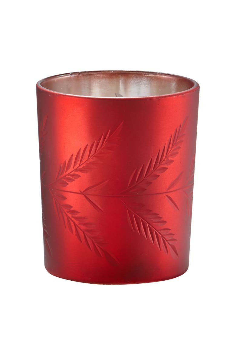Sprig Etched Tealight Holder Red Glass Candle Holder Christmas, Main, color, Red