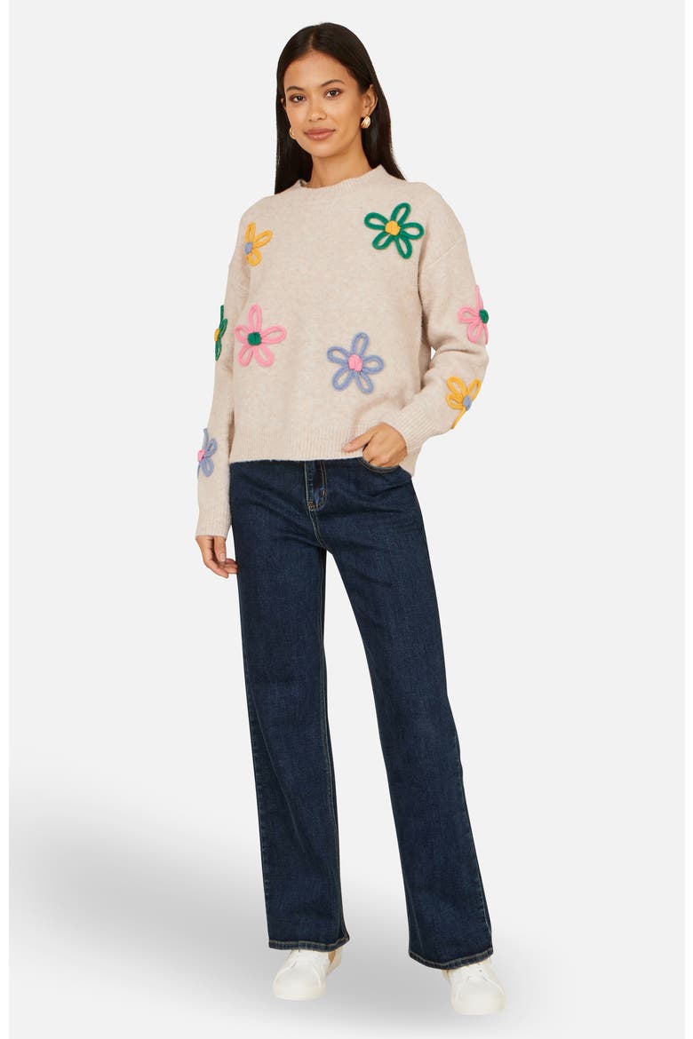 Relaxed Flower Embroidered Jumper, Alternate, color, Grey