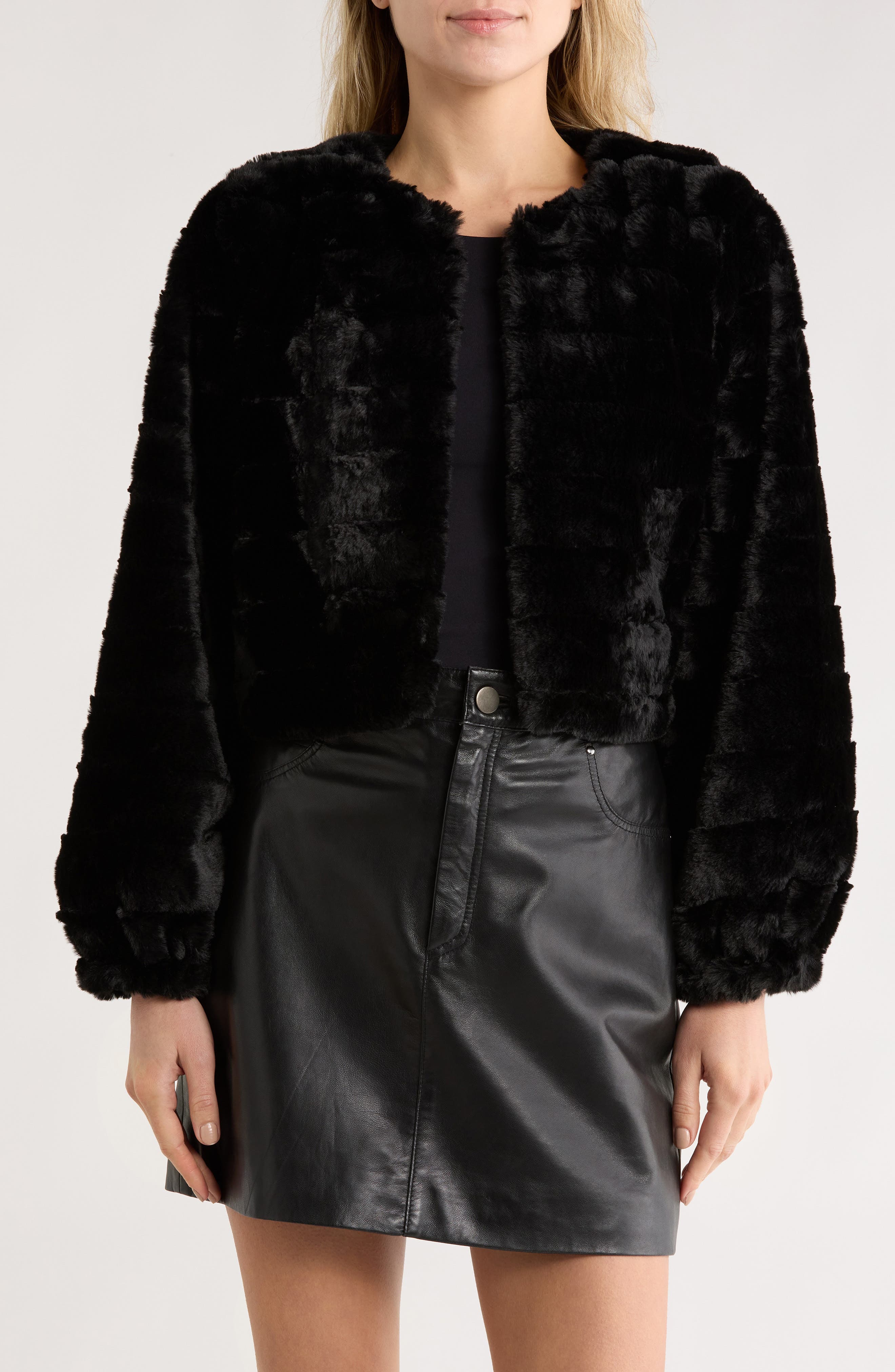 Joseph A Faux Fur Crop Cardigan