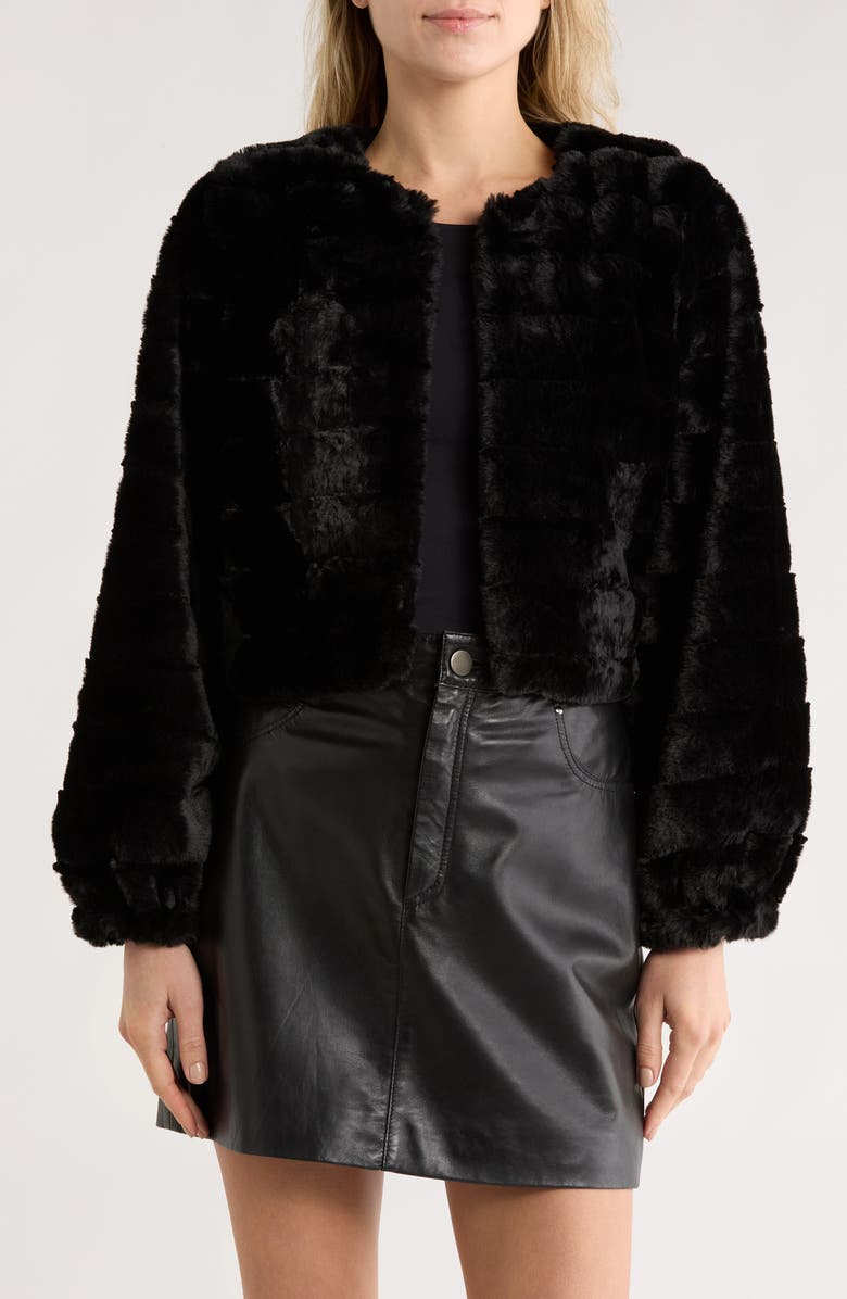 Joseph A Faux Fur Crop Cardigan, Main, color, Black