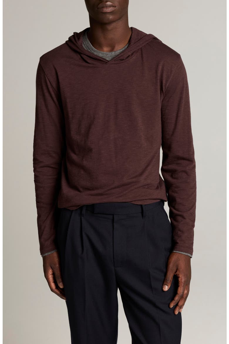 Double Layer Pima Cotton Hoodie, Main, color, CHOCOLATE PLUM/ MED HEATHER