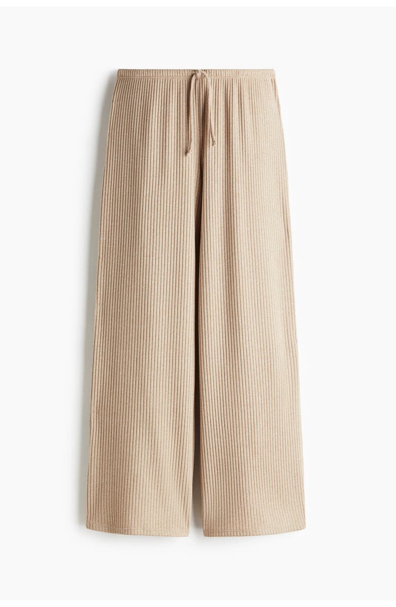 H&M Wide Rib-knit Trousers, Alternate, color, Beige