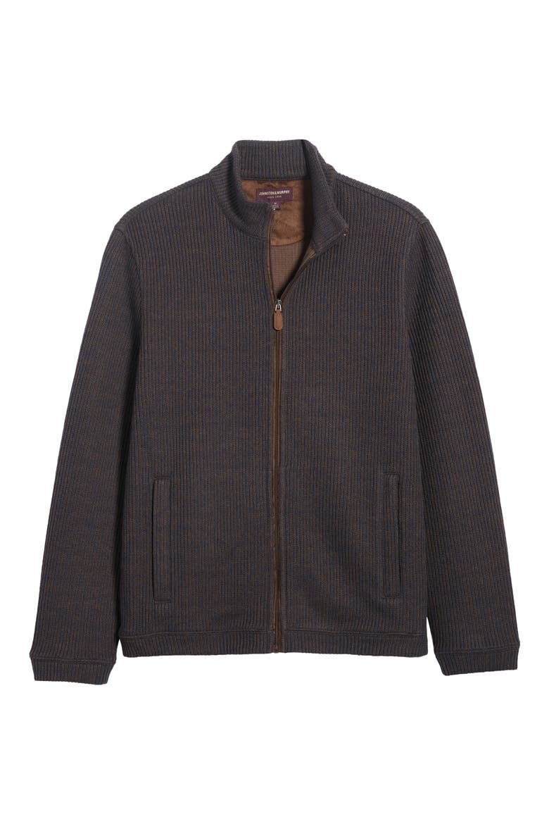 Marled Rib Knit Zip Jacket, Alternate, color, NAVY/ BROWN