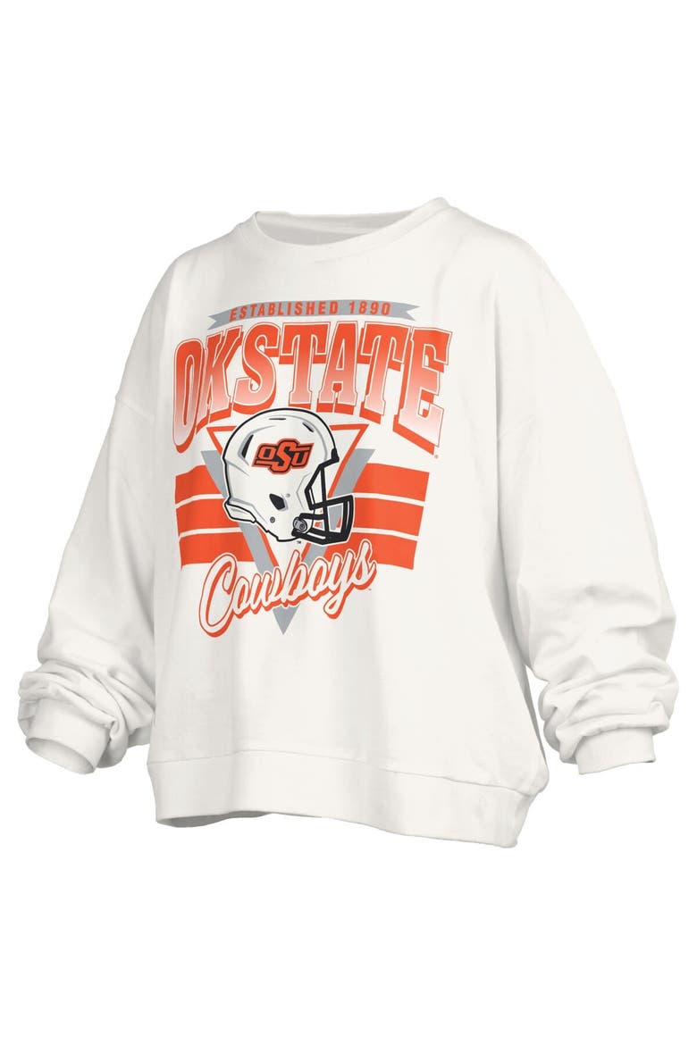 Women's Pressbox White Oklahoma State Cowboys Oversized Janice Retro Waist-Length Pullover Sweatshirt, Alternate, color, White