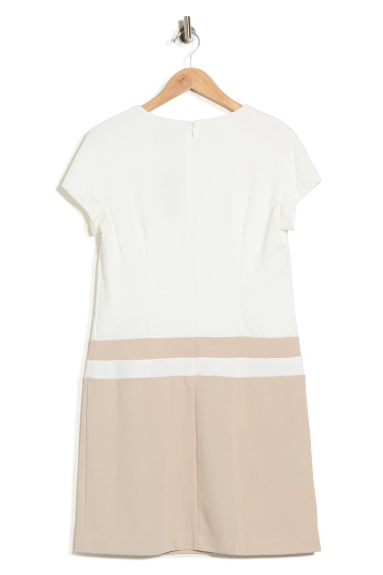Scuba Crepe Shift Dress, Alternate, color, IVORY/ KHAKI