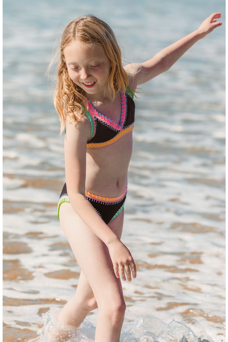 Kids' Rainbow Embroidered Two-Piece Swimsuit, Alternate, color, BLACK PEARL
