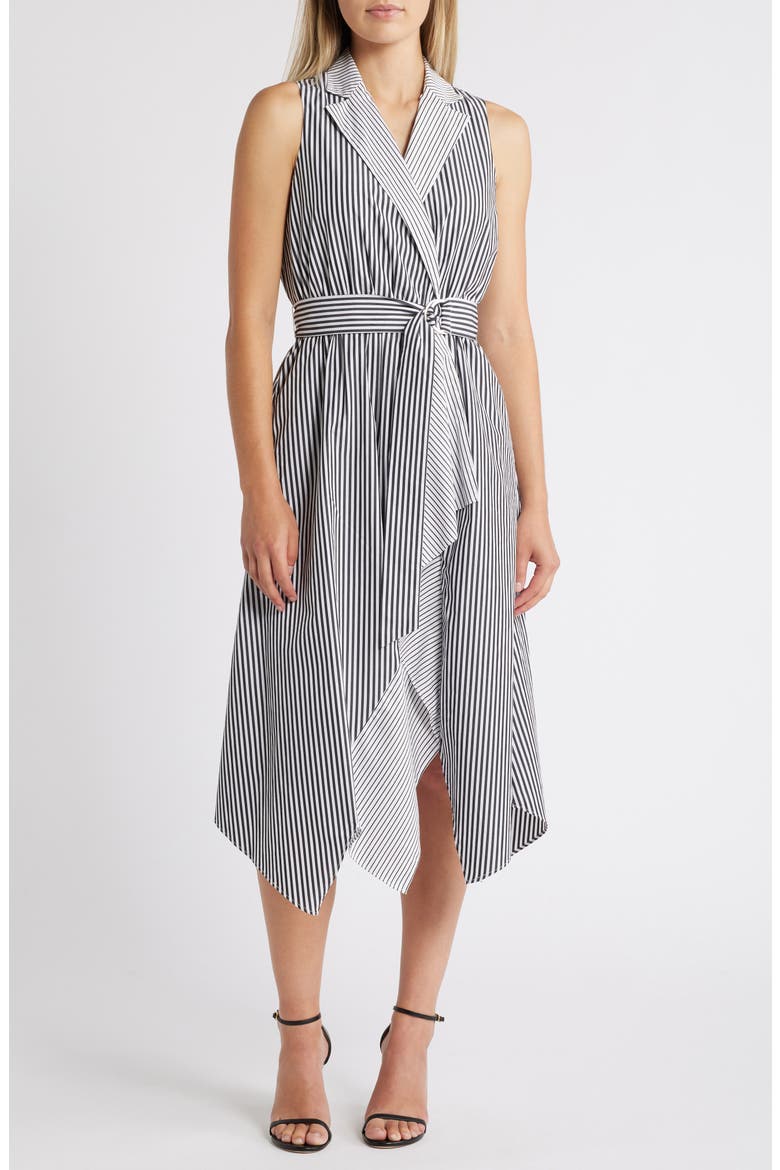 Belted Sleeveless Wrap Midi Dress, Main, color, ANNE WHITE/ ANNE BLACK