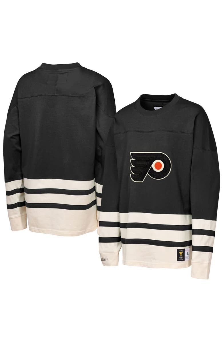 Mitchell & Ness Youth Mitchell & Ness  Black Philadelphia Flyers Chainstitch Heavyweight Long Sleeve Top, Alternate, color, Black