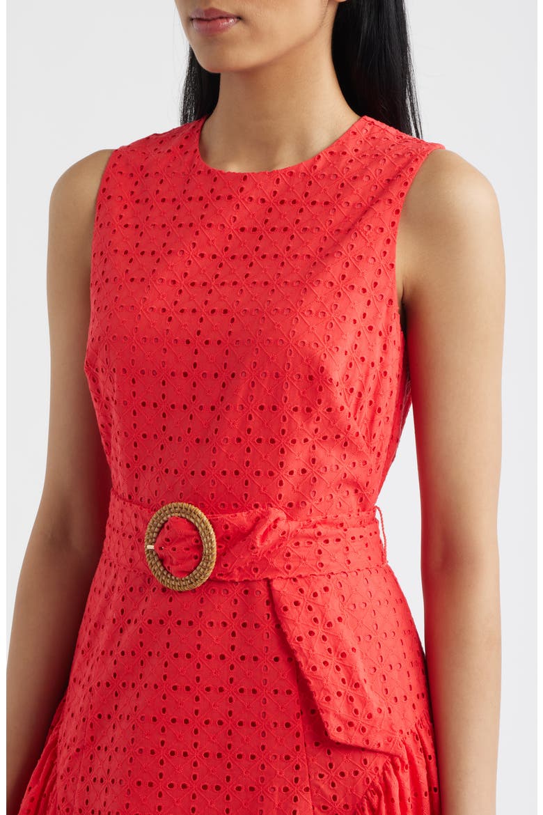 Eyelet Belted Sleeveless Maxi Dress, Alternate, color, CORAL