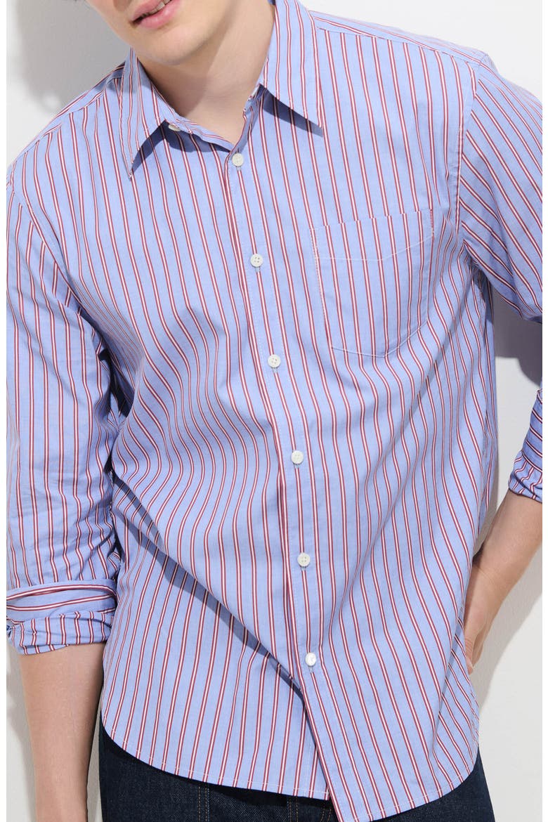 Striped Cotton Poplin Button-Up Shirt, Main, color, BLUE STRIPE