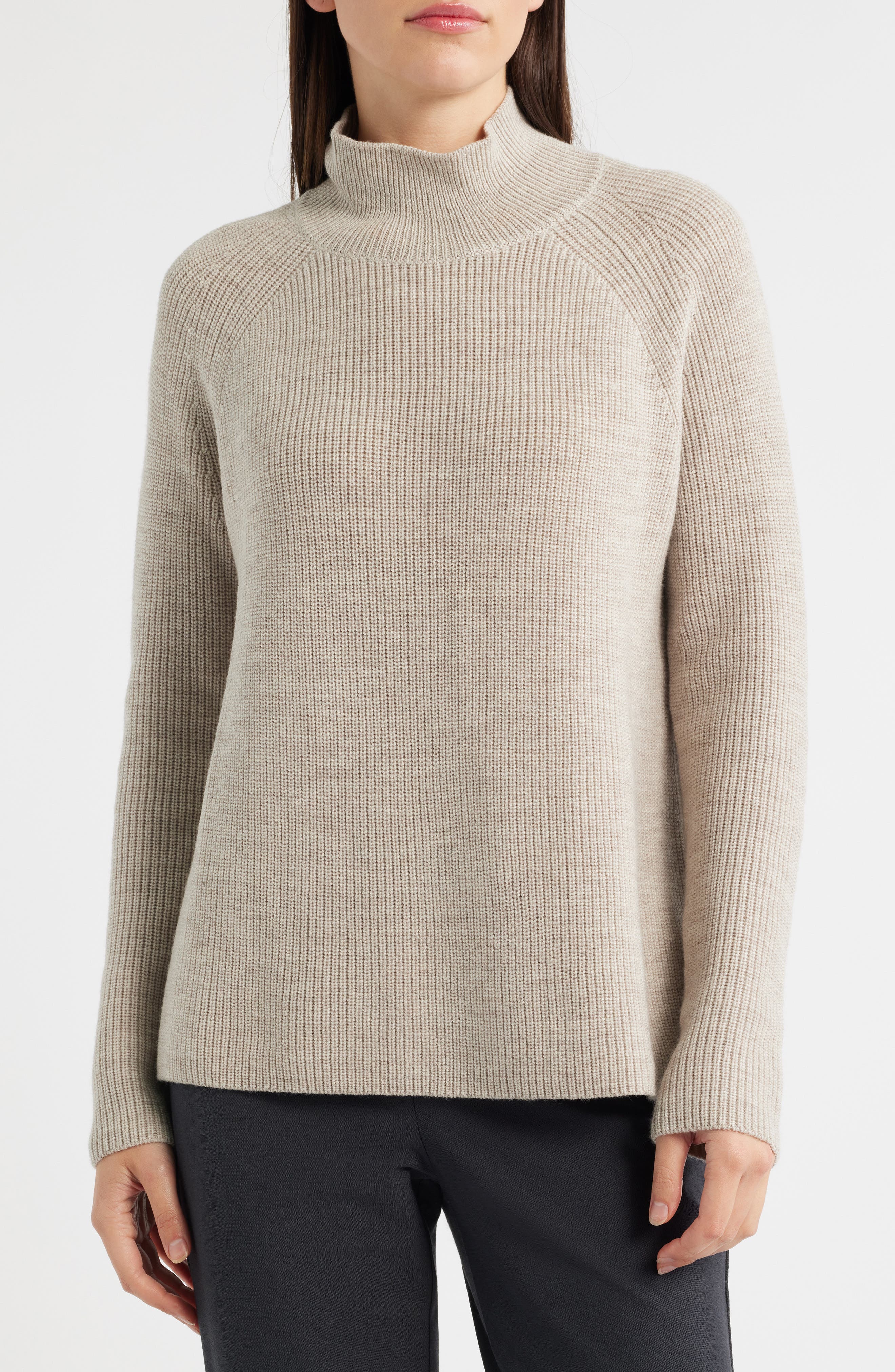 Eileen Fisher Raglan Sleeve Merino Wool Turtleneck Sweater