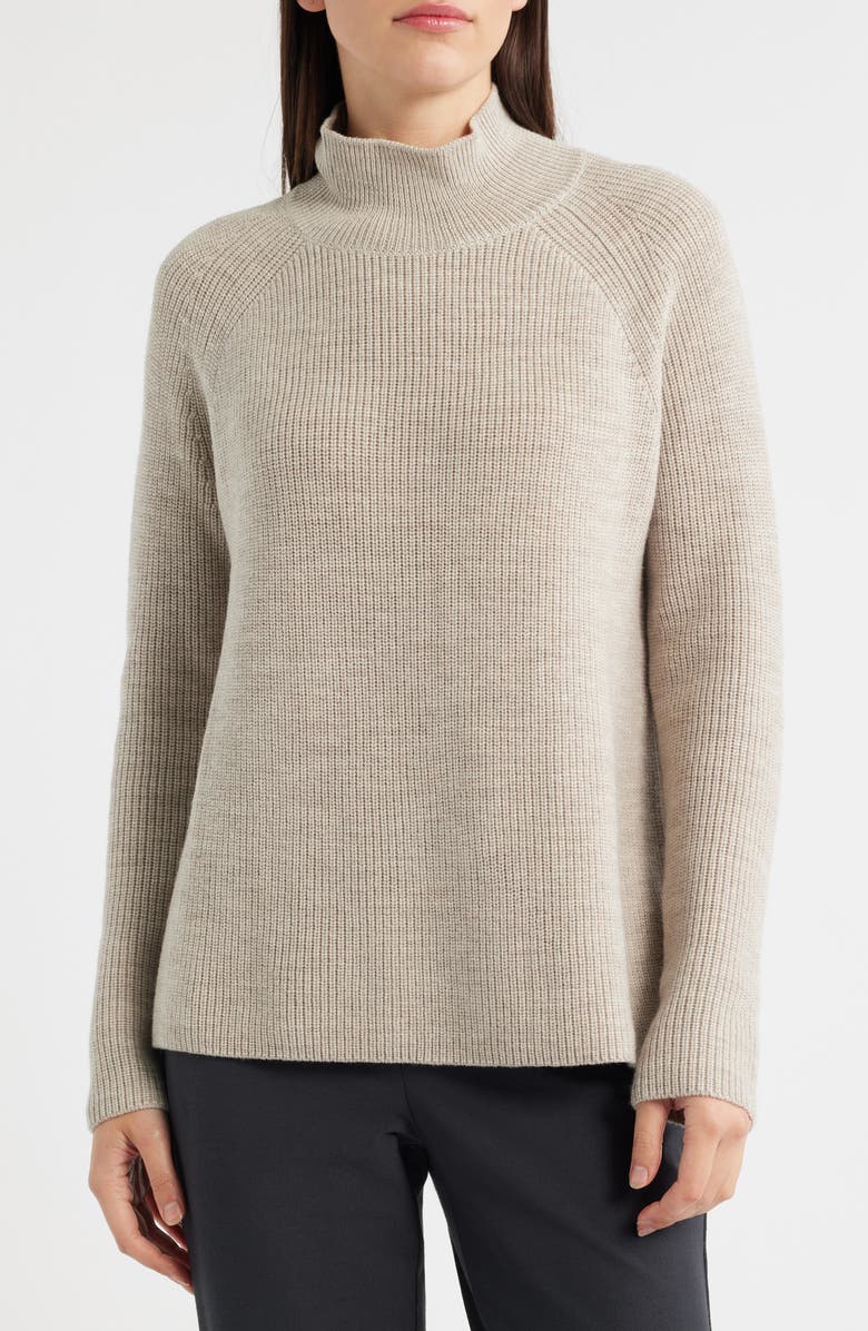 Eileen Fisher Raglan Sleeve Merino Wool Turtleneck Sweater, Main, color, Maple Oat