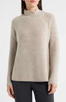 Eileen Fisher Raglan Sleeve Merino Wool Turtleneck Sweater