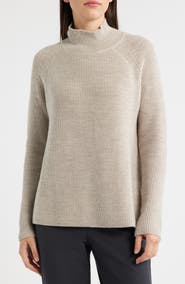Eileen Fisher Raglan Sleeve Merino Wool Turtleneck Sweater