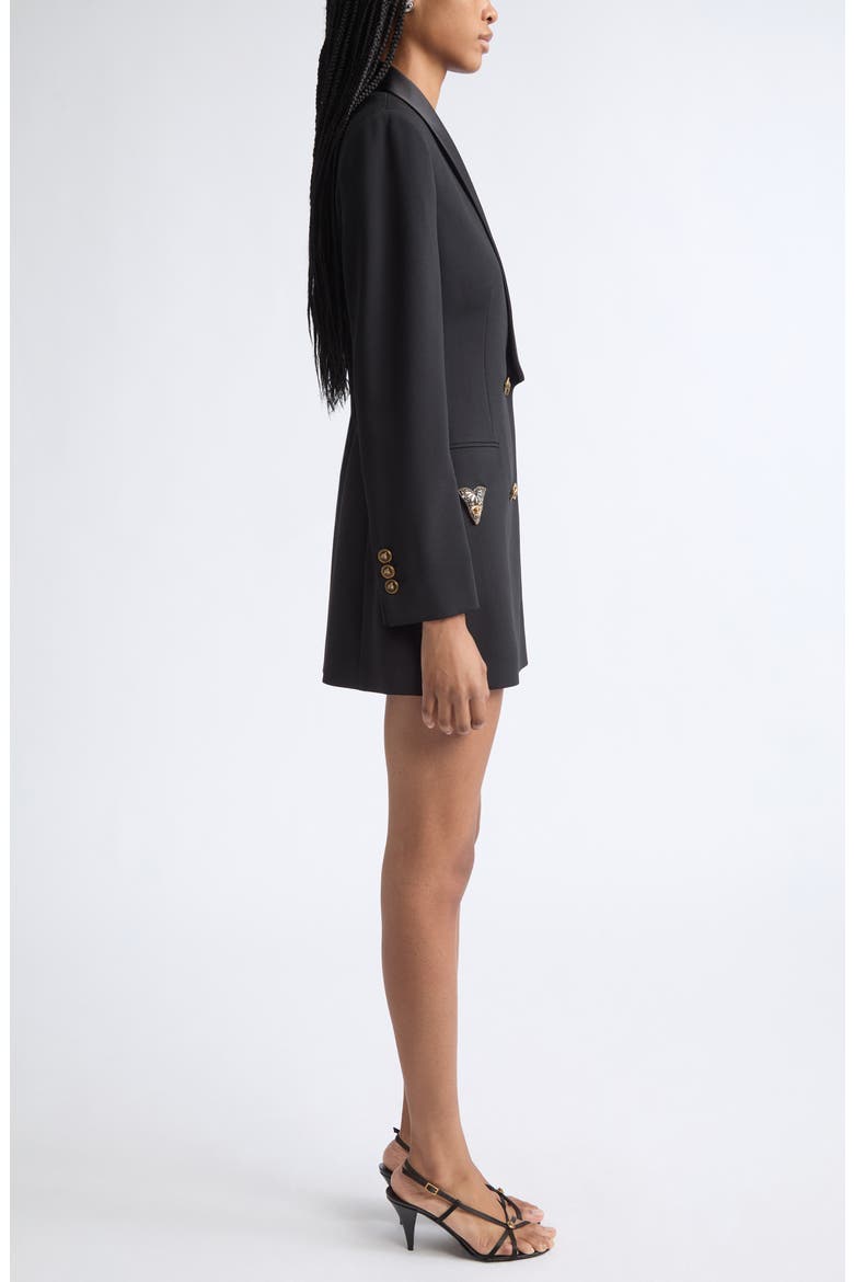 Satin Trim Stretch Wool Jacket Minidress, Alternate, color, BLACK
