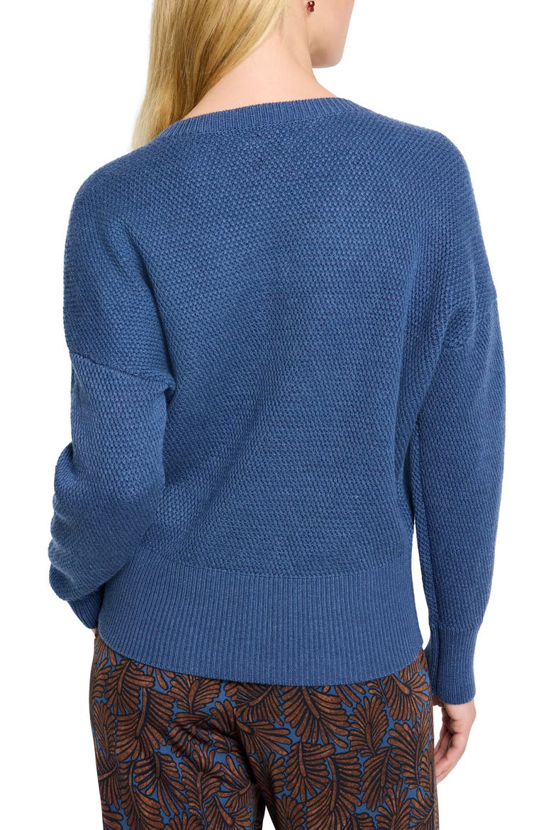 Tuck Stitch V-Neck Cotton Blend Sweater, Alternate, color, OCEAN