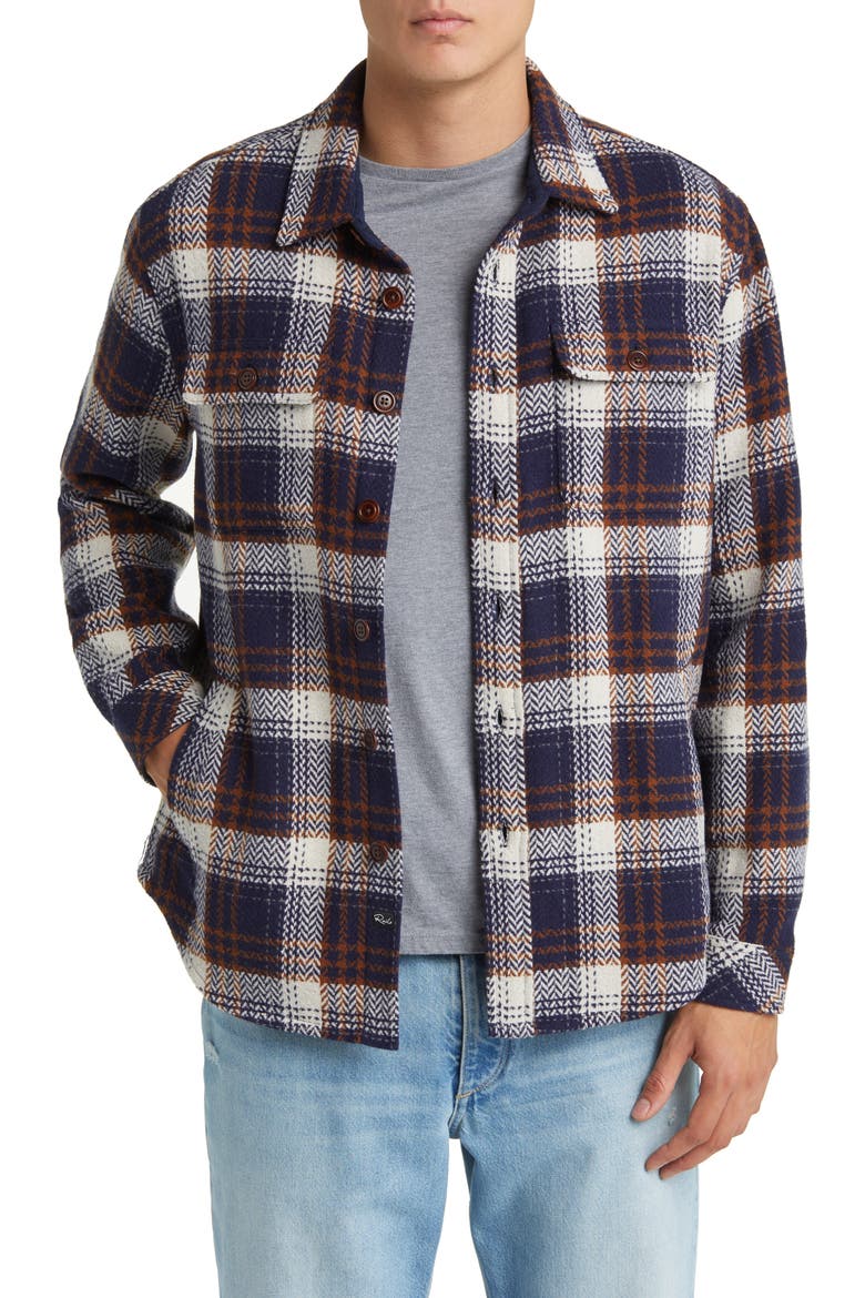 Berkshire Plaid Flannel Shirt Jacket, Main, color, NAVY UMBER CREAM