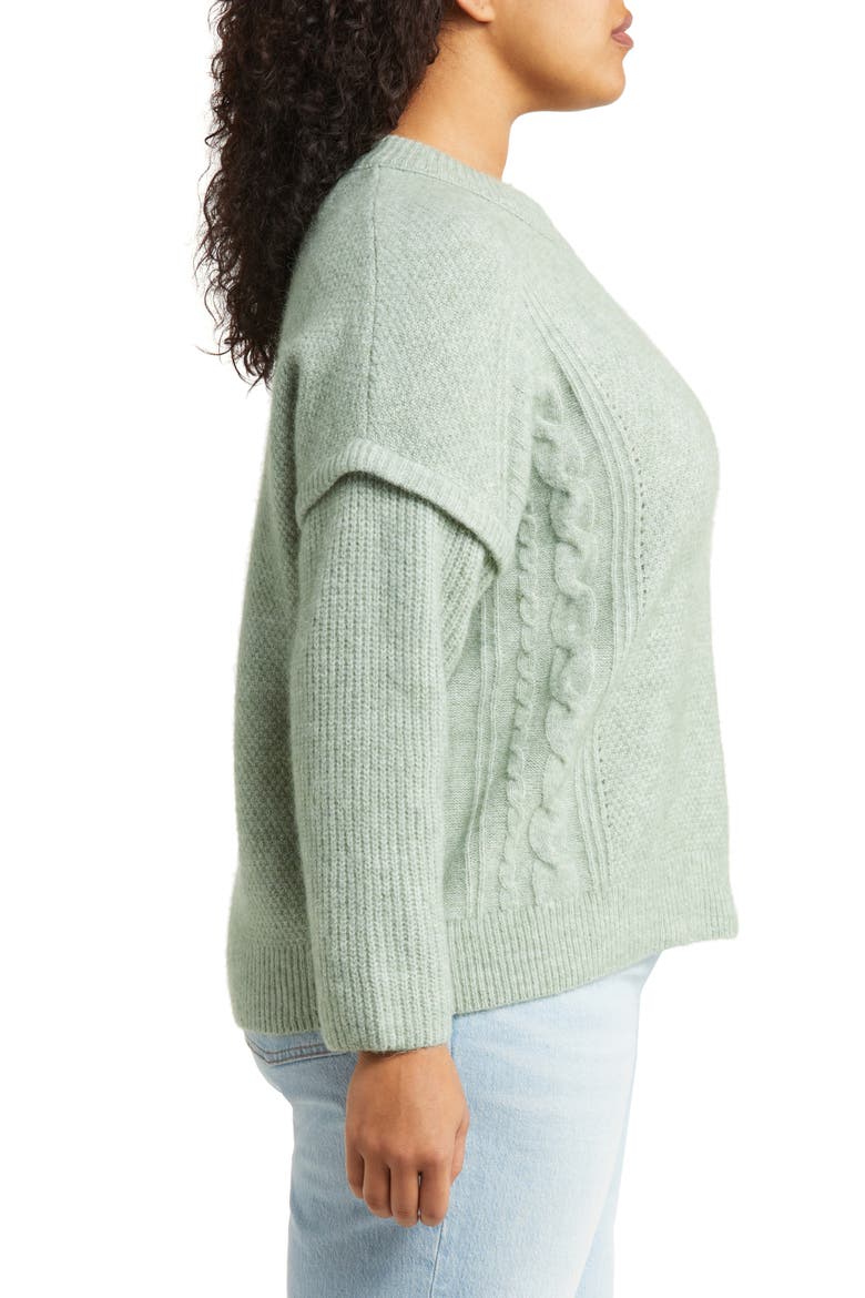 Cable Stitch Crewneck Sweater, Alternate, color, FROSTED SAGE