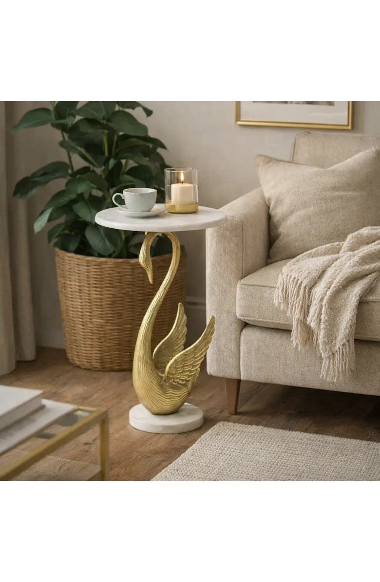 Expo Bazaar Side Table with Marble Top | Sculptural Side Table, Alternate, color, Gold